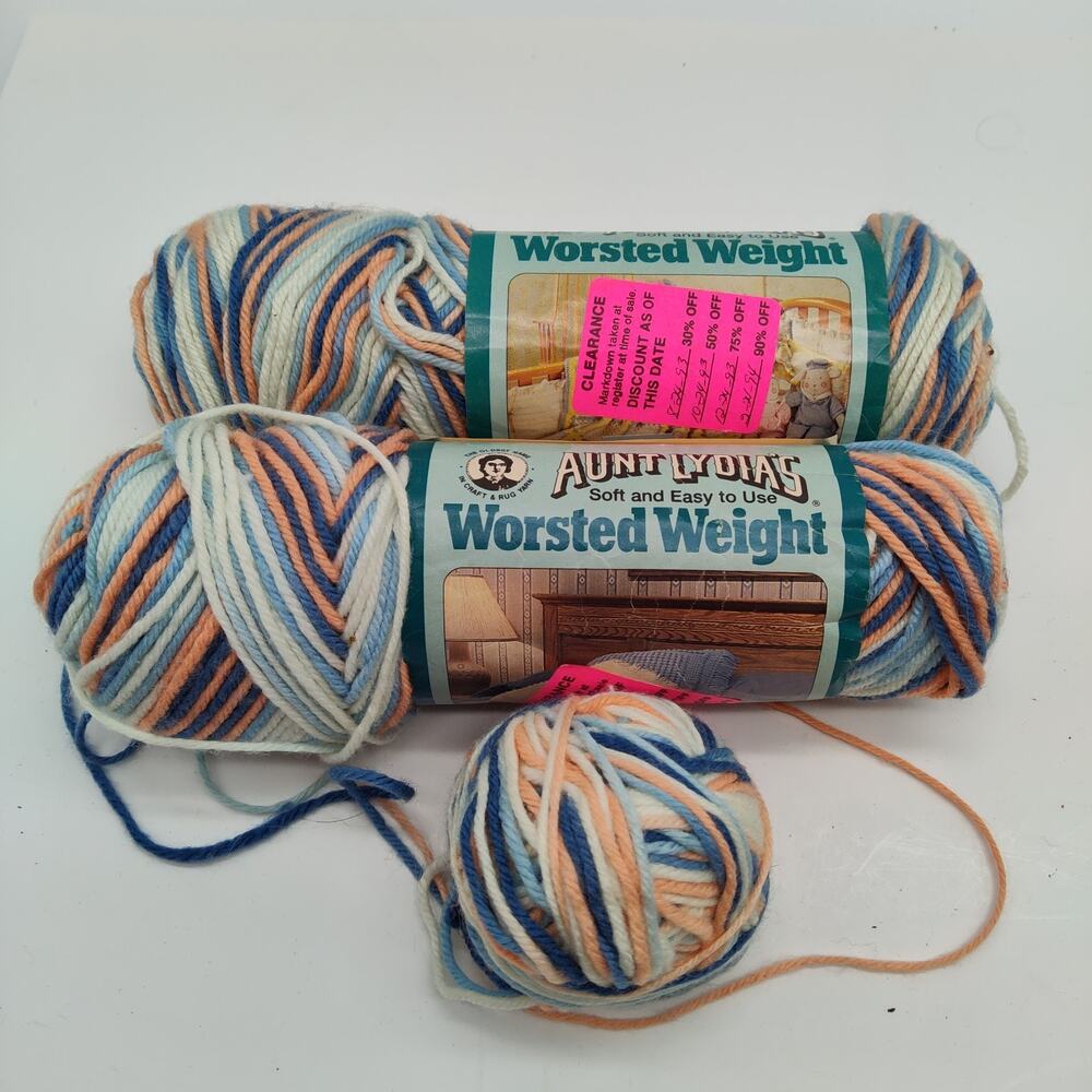 2+ Worsted Weight Aunt Lydia's Yarn Federal Peach Verigated Mothproof - 2 Skeins